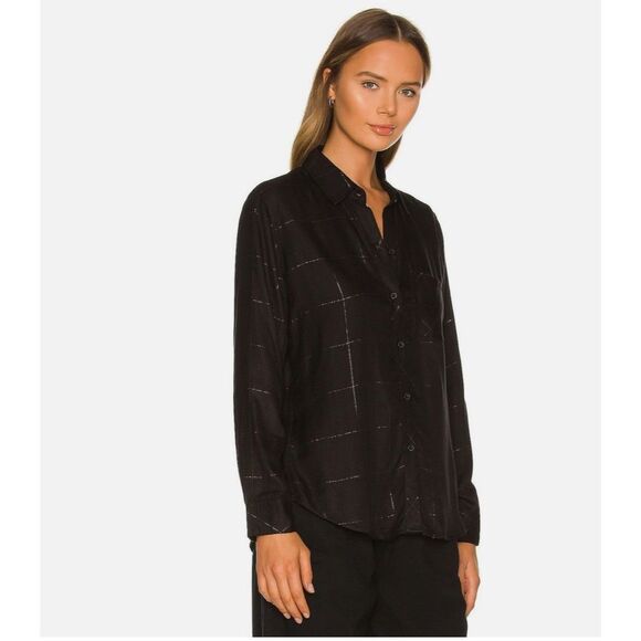 RAILS Hunter Button Up Shirt Ebony Tinsel Metallic Long Sleeves Women's S - Picture 1 of 10